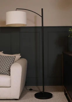 ValueLights Preto Cream Metal Floor Lamp Cream Boucle Shade (157cm x 33cm)