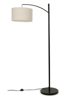 ValueLights Preto Cream Metal Floor Lamp Cream Boucle Shade (157cm x 33cm)