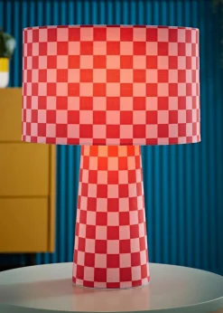 ValueLights Pritchard Pink Checkerboard Drum Shade Full Fabric Table Lamp
