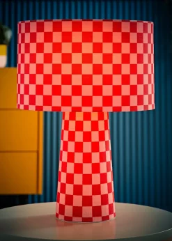 ValueLights Pritchard Pink Checkerboard Drum Shade Full Fabric Table Lamp