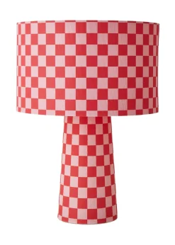 ValueLights Pritchard Pink Checkerboard Drum Shade Full Fabric Table Lamp