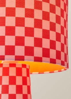 ValueLights Pritchard Pink Checkerboard Drum Shade Full Fabric Table Lamp
