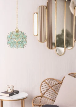 ValueLights Reine Aqua Glass Flower Easy Fit Pendant (17cm x 21cm x 21cm)