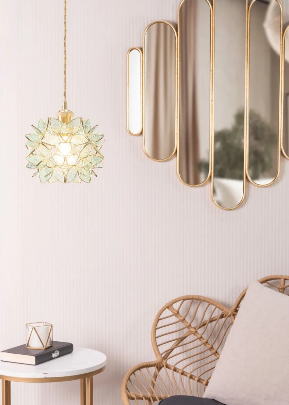 ValueLights Reine Aqua Glass Flower Easy Fit Pendant (17cm x 21cm x 21cm)