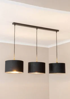 ValueLights Reni Black & Chrome Drum Shade 3 Drop Bar Diner Ceiling Pendant Light