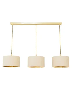 ValueLights Reni Natural & Gold Drum Shade 3 Drop Bar Diner Ceiling Light
