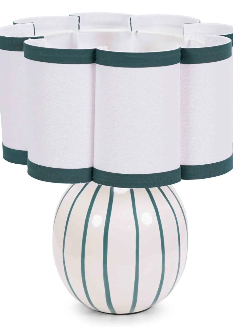 ValueLights Rohan Gloss Green Table Lamp with Cream Drum Shade