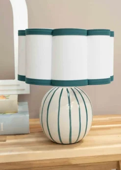 ValueLights Rohan Gloss Green Table Lamp with Cream Drum Shade