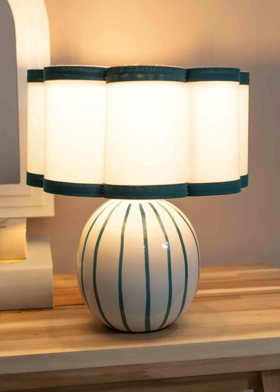 ValueLights Rohan Gloss Green Table Lamp with Cream Drum Shade