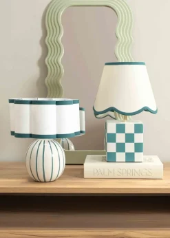 ValueLights Rohan Gloss Green Table Lamp with Cream Drum Shade