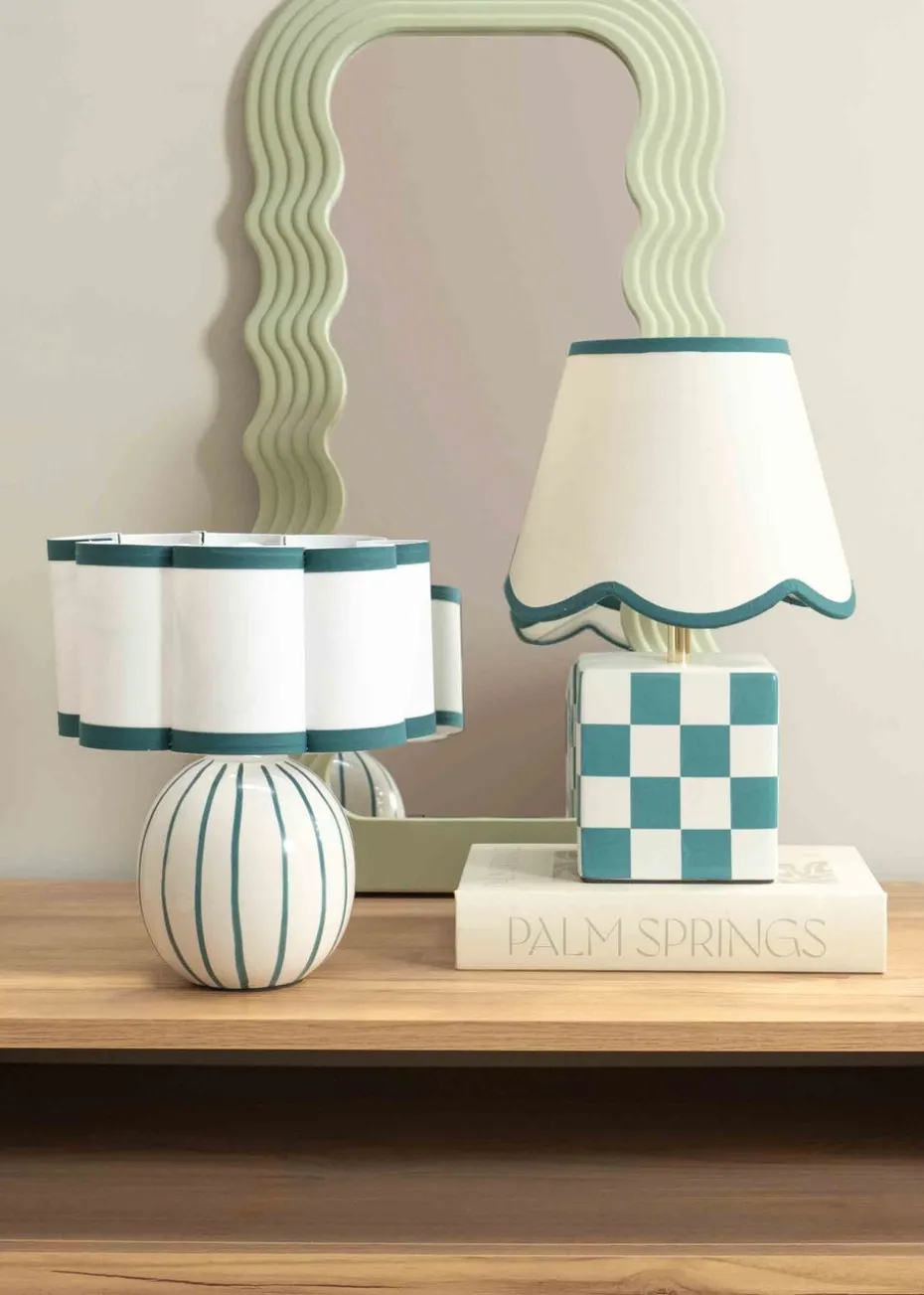 ValueLights Rohan Gloss Green Table Lamp with Cream Drum Shade