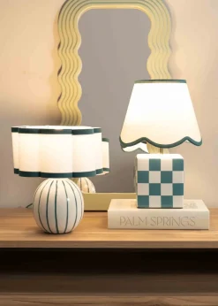 ValueLights Rohan Gloss Green Table Lamp with Cream Drum Shade