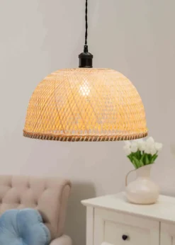 ValueLights Rosa Wood Bamboo Natural Dome Ceiling Pendant Shade (21cm x 40cm x 40cm)