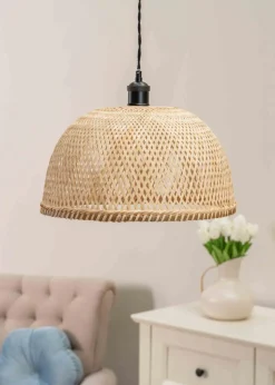 ValueLights Rosa Wood Bamboo Natural Dome Ceiling Pendant Shade (21cm x 40cm x 40cm)