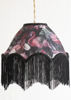 ValueLights Rosette Scalloped Flamingo Fabric Classic Lamp Shade with Black Tassels