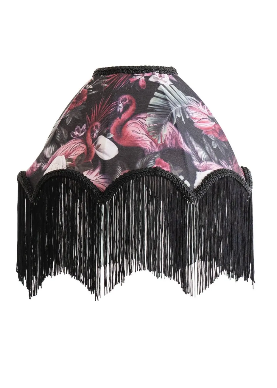 ValueLights Rosette Scalloped Flamingo Fabric Classic Lamp Shade with Black Tassels