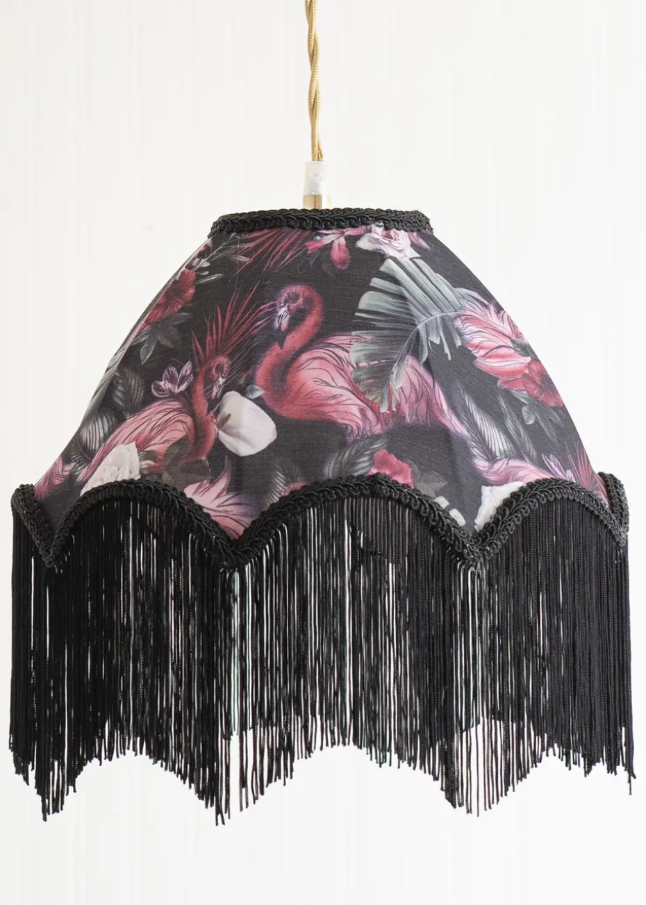 ValueLights Rosette Scalloped Flamingo Fabric Classic Lamp Shade with Black Tassels