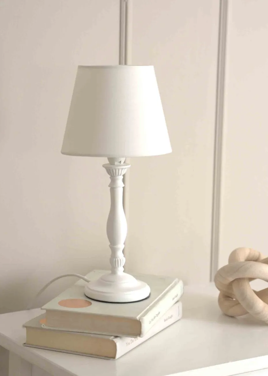 ValueLights Sara White Table Lamp with Cream Tapered Shade (32cm x 15cm x 15cm)