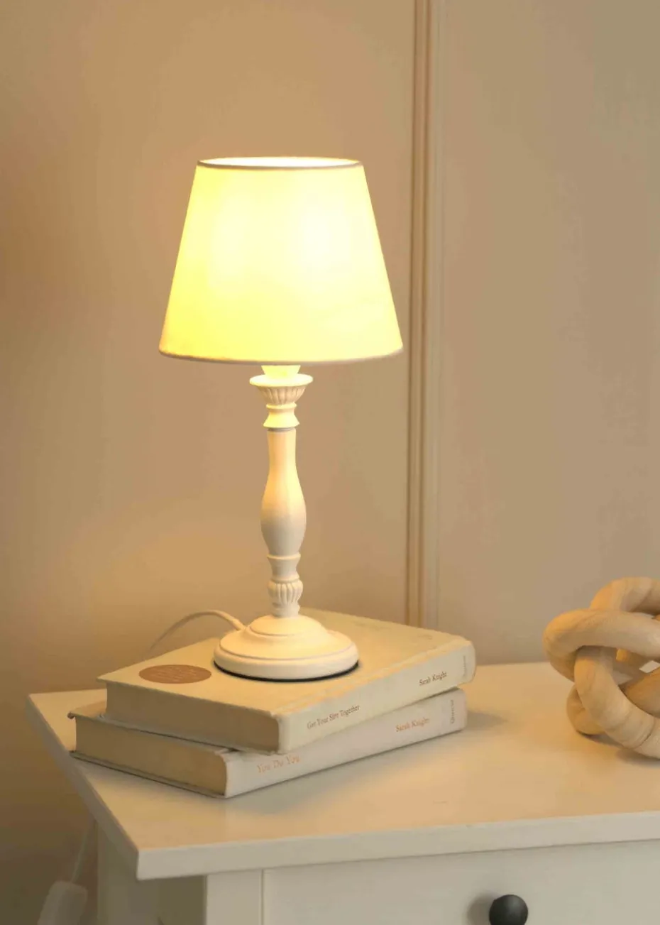 ValueLights Sara White Table Lamp with Cream Tapered Shade (32cm x 15cm x 15cm)