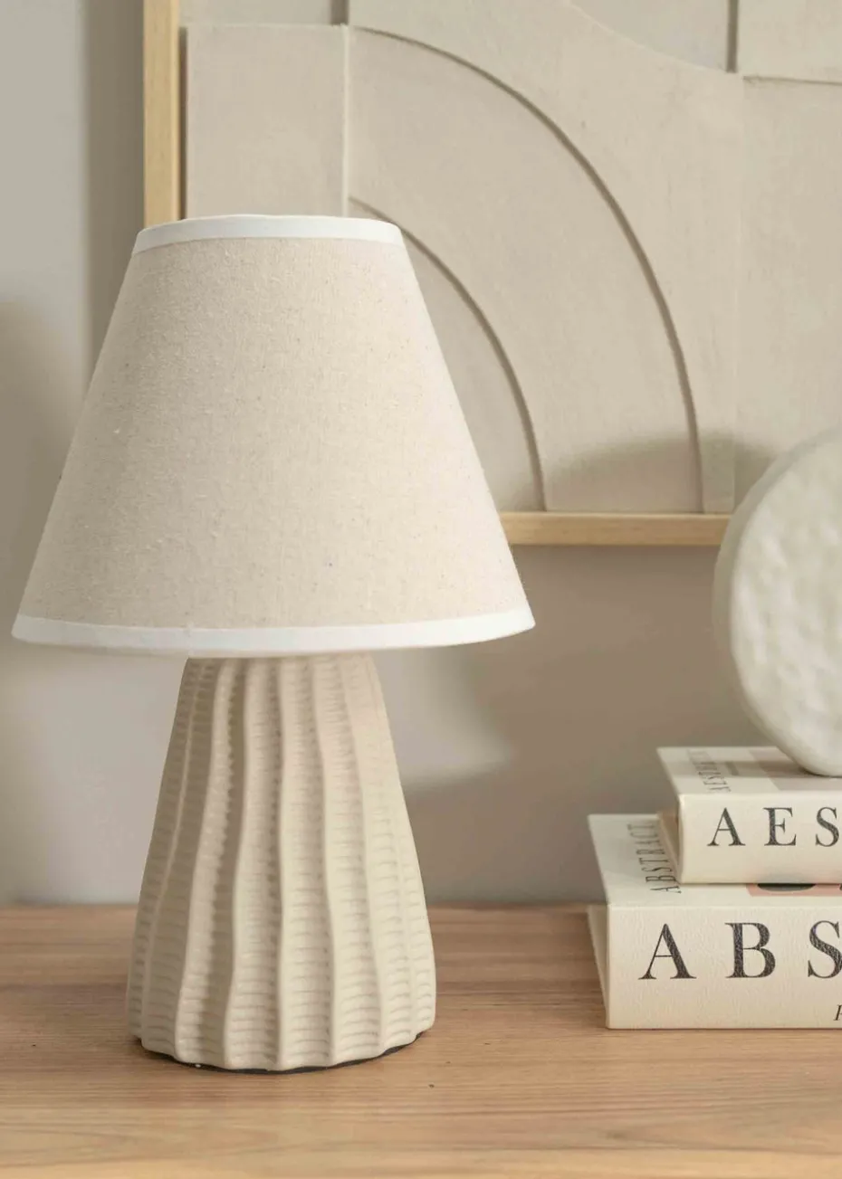 ValueLights Saskia Gloss Cream Table Lamp with Cream Tapered Shade