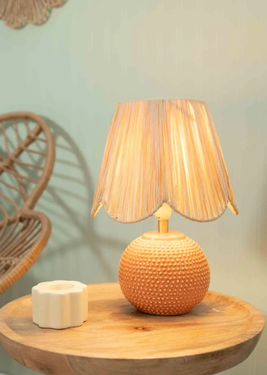 ValueLights Sebby Gloss Orange Table Lamp with Natural Tapered Shade