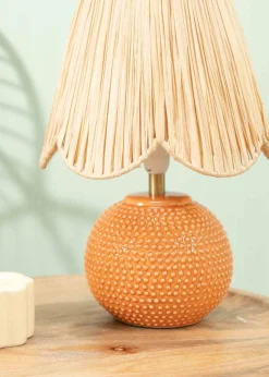 ValueLights Sebby Gloss Orange Table Lamp with Natural Tapered Shade