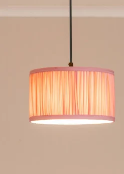 ValueLights Small Jess Fabric Faux Silk Pink Drum Ceiling Pendant Shade