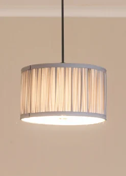 ValueLights Small Jess Fabric Faux Silk Blue Drum Ceiling Pendant Shade