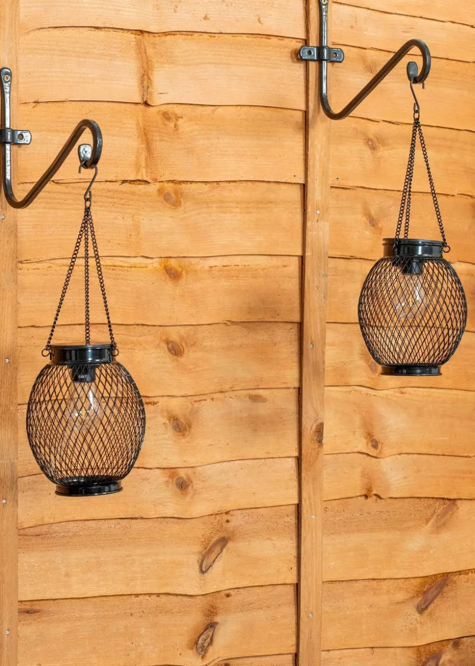 ValueLights Solar 2 Pack Black Mesh Lanterns With Integrated LED's (38.5cm x 13.8cm x 13.8cm)