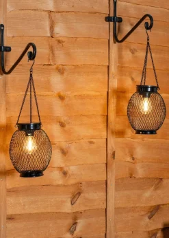 ValueLights Solar 2 Pack Black Mesh Lanterns With Integrated LED's (38.5cm x 13.8cm x 13.8cm)