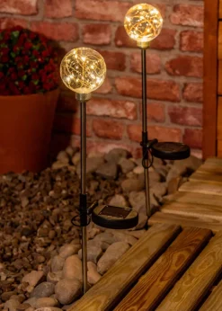 ValueLights Solar 2 Pack Fairy Light Spike Lights With Integrated LED's