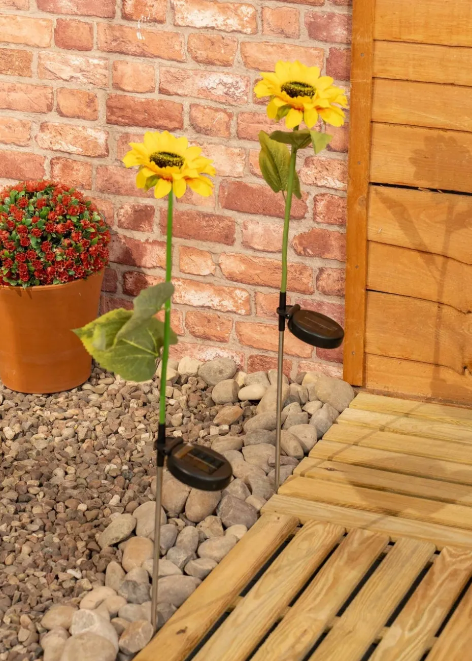ValueLights Solar 2 Pack Sunflower Spike Lights With Integrated LED's (73cm x 14cm x 14cm)