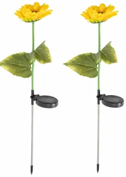 ValueLights Solar 2 Pack Sunflower Spike Lights With Integrated LED's (73cm x 14cm x 14cm)