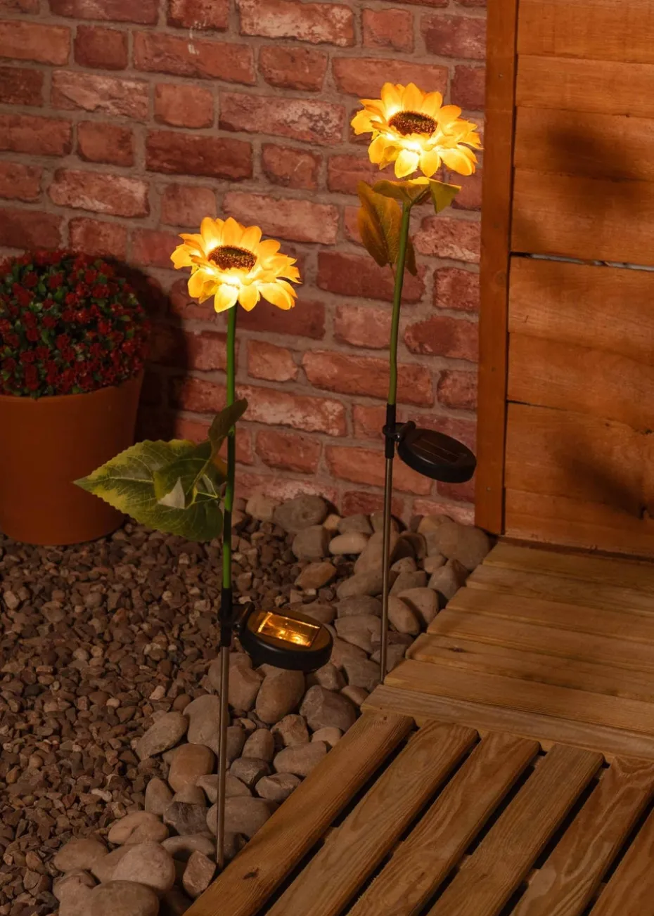 ValueLights Solar 2 Pack Sunflower Spike Lights With Integrated LED's (73cm x 14cm x 14cm)