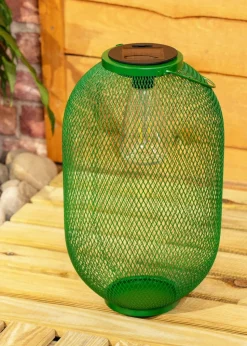 ValueLights Solar Outdoor Green Mesh Lantern With Integrated LED's (34cm x 20cm x 20cm)