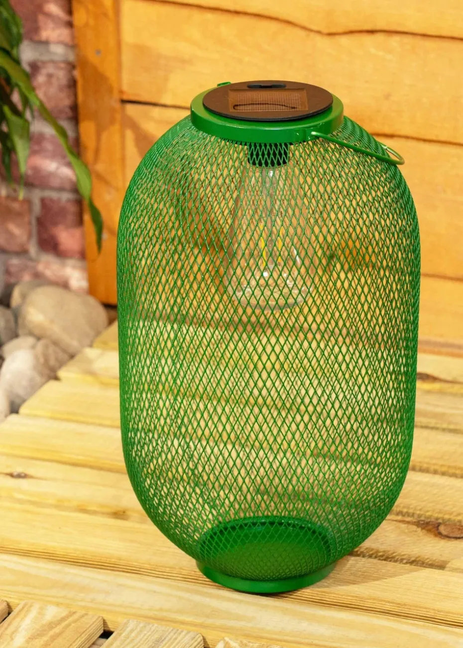 ValueLights Solar Outdoor Green Mesh Lantern With Integrated LED's (34cm x 20cm x 20cm)