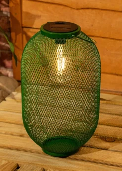 ValueLights Solar Outdoor Green Mesh Lantern With Integrated LED's (34cm x 20cm x 20cm)