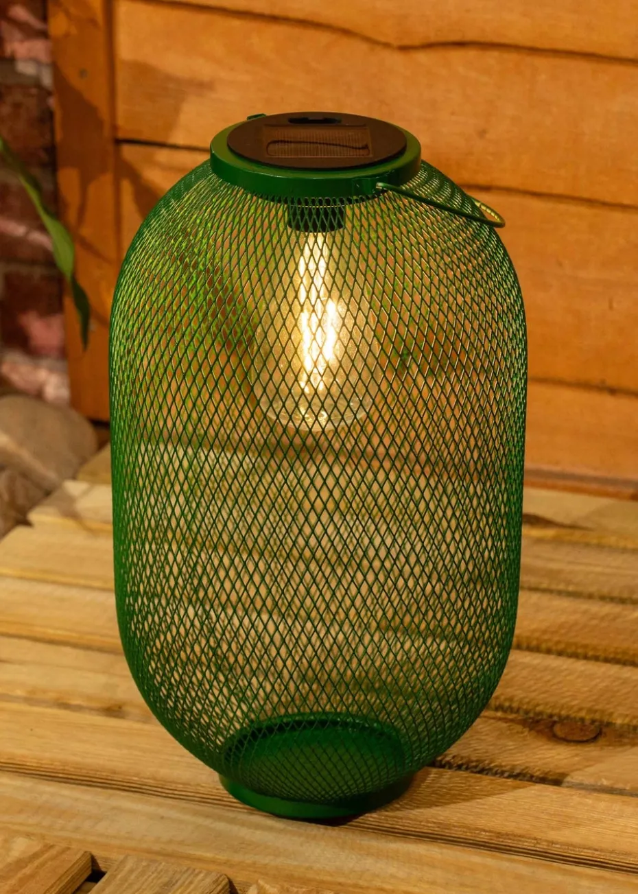 ValueLights Solar Outdoor Green Mesh Lantern With Integrated LED's (34cm x 20cm x 20cm)