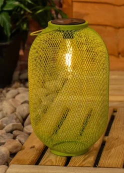 ValueLights Solar Outdoor Lime Mesh Lantern With Integrated LED's (34cm x 20cm x 20cm)
