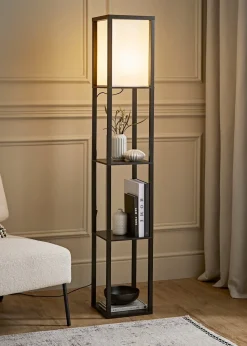 ValueLights Struttura Black Wooden Shelves Floor Lamp (159cm x 26cm x 26cm)