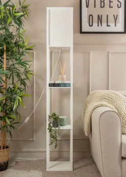ValueLights Struttura White Wooden Shelves Floor Lamp (159cm x 26cm x 26cm)