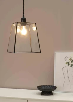 ValueLights Susie Glass Clear White Square Ceiling Pendant Shade (19cm x 18cm x 18cm)