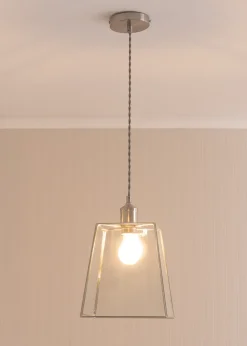 ValueLights Susie Glass Lantern Lamp Shade Brushed Chrome Single Ceiling Pendant Light