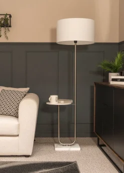 ValueLights Tavel Brushed Silver Floor Lamp White Shade (132.5cm x 30cm x 37cm)