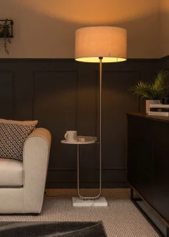 ValueLights Tavel Brushed Silver Floor Lamp White Shade (132.5cm x 30cm x 37cm)