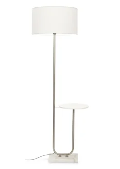 ValueLights Tavel Brushed Silver Floor Lamp White Shade (132.5cm x 30cm x 37cm)