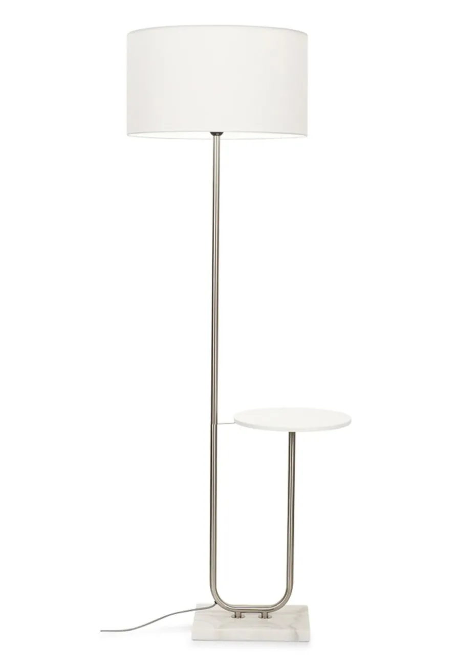 ValueLights Tavel Brushed Silver Floor Lamp White Shade (132.5cm x 30cm x 37cm)