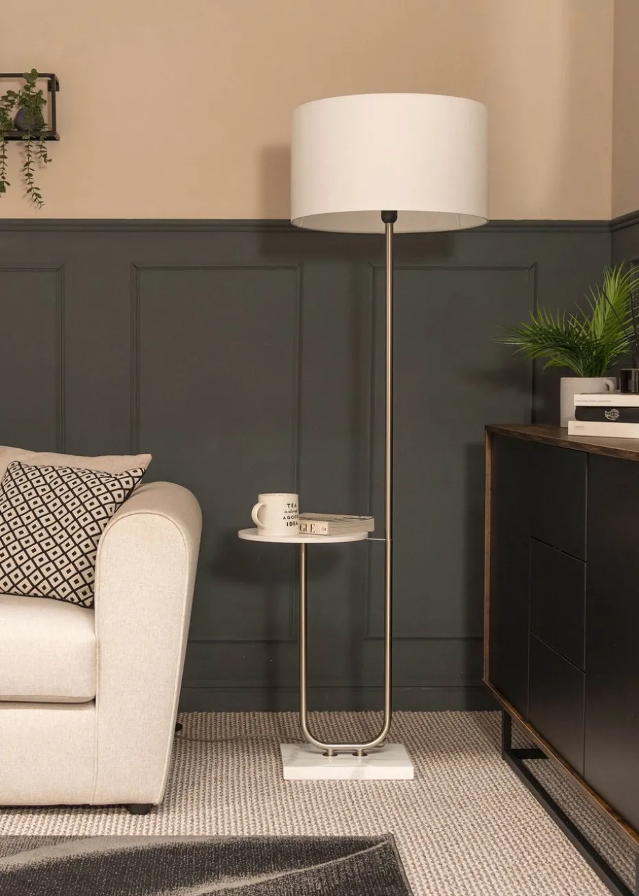 ValueLights Tavel Brushed Silver Floor Lamp White Shade (132.5cm x 30cm x 37cm)