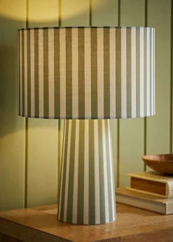 ValueLights Thorley Green Stripe Drum Shade Full Fabric Table Lamp