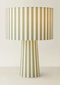 ValueLights Thorley Green Stripe Drum Shade Full Fabric Table Lamp